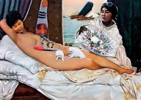 Artysta Lee Koo-young zatytułował swój satyryczny obraz „Brudne sny”.