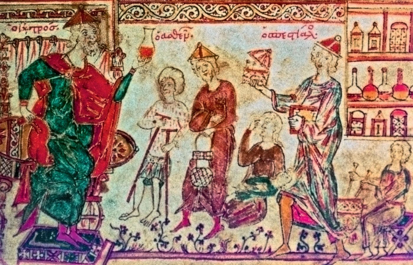 Bizantyńska lecznica; miniatura z XIV w.