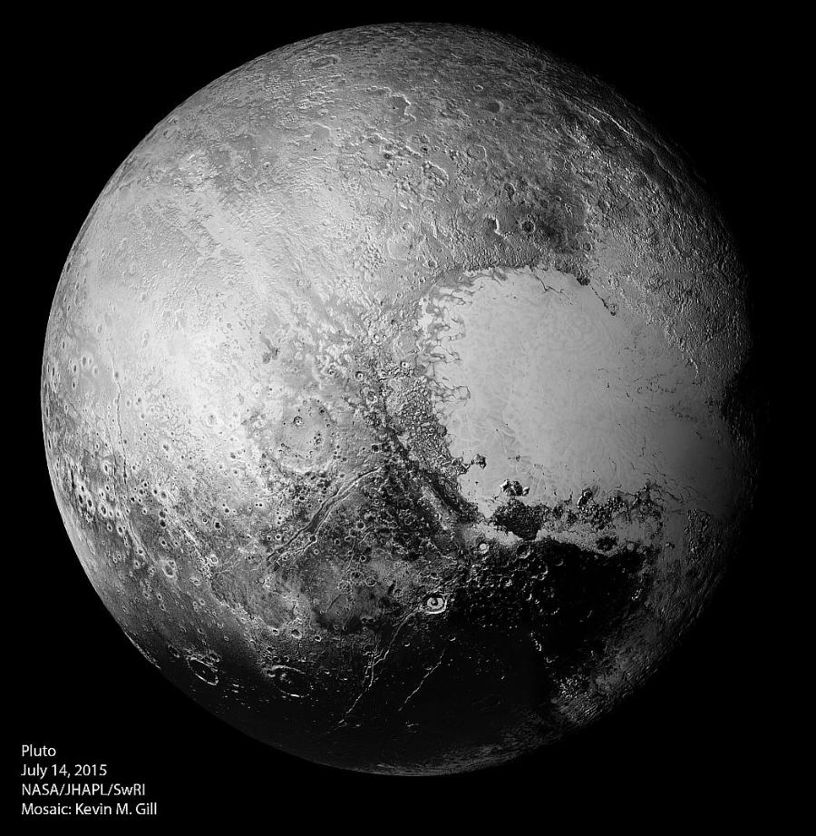 Powierzchnia Plutona. Jasny i wyraźny obszar Sputnik Plantia, przypominający kształtem rysunek serca.