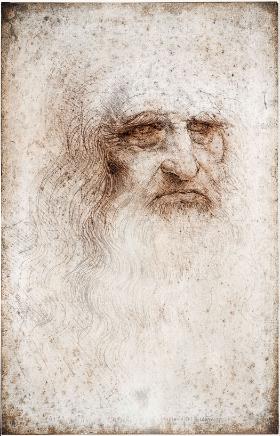 Domniemany autoportret Leonarda, ok. 1512 r., rysunek czerwoną kredką, 33,3 × 21,6 cm, Biblioteca Reale, Turyn.