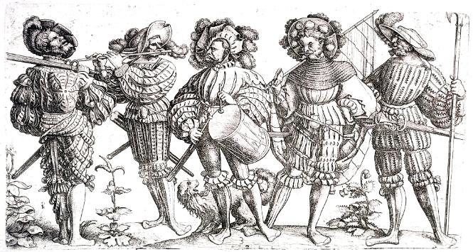 Landsknechci na grafice z epoki, autor: Daniel Hopfer