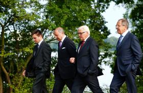 Ministrowie spraw zagranicznych Ukrainy, Francji, Niemiec i Rosji przed rozmowami w Berlinie dotyczącymi sytuacji we wschodniej Ukrainie, 17 sierpnia 2014