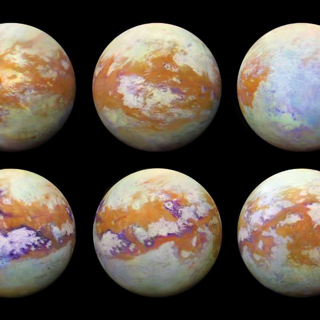 Obrazy księżyca Saturna, Tytana, sporządzone na podstawie danych zebranych w ciągu 13 lat przez wysłaną przez NASA sondę Cassini.