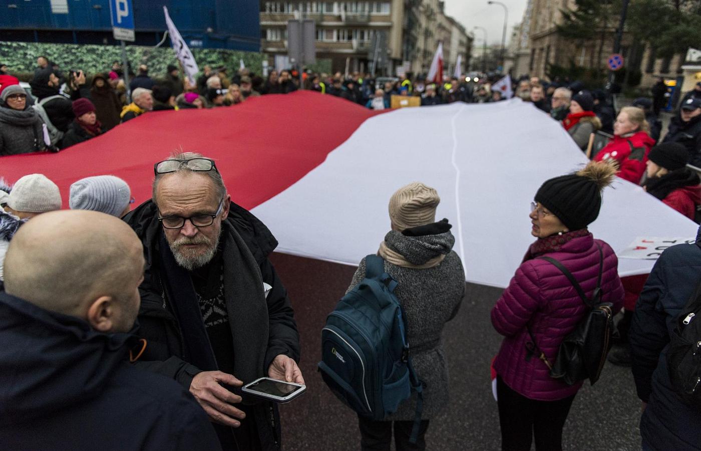 Manifestacja Obywateli RP, Warszawa, grudzień 2017 r. Na pierwszym planie Paweł Kasprzak, jeden z liderów ruchu.