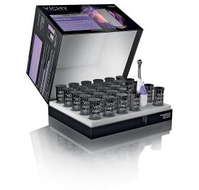 Vichy Dercos Neogenic. Koniec niepokojów związanych z utratą włosów. Zestaw zawiera Stemoxydine, innowację sprzyjającą prawidłowemu funkcjonowaniu komórek macierzystych włosów.  Cena: 14 ampułek (2 tygodnie kuracji) ok. 240 zł. 28 ampułek ok. 370 zł.