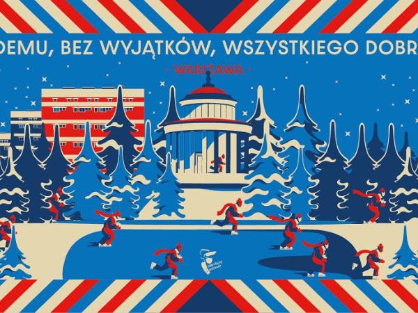 Pozioma wersja świątecznego plakatu opracowanego przez Aleksandrę Jasionowską na zlecenie stołecznego ratusza