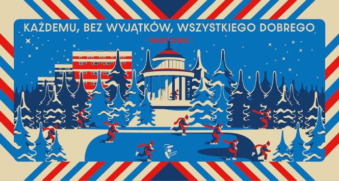 Pozioma wersja świątecznego plakatu opracowanego przez Aleksandrę Jasionowską na zlecenie stołecznego ratusza