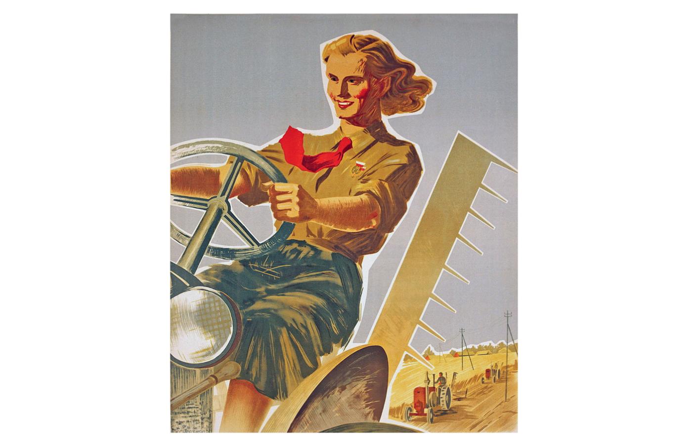 Kobiety na traktory, plakat z lat 50.