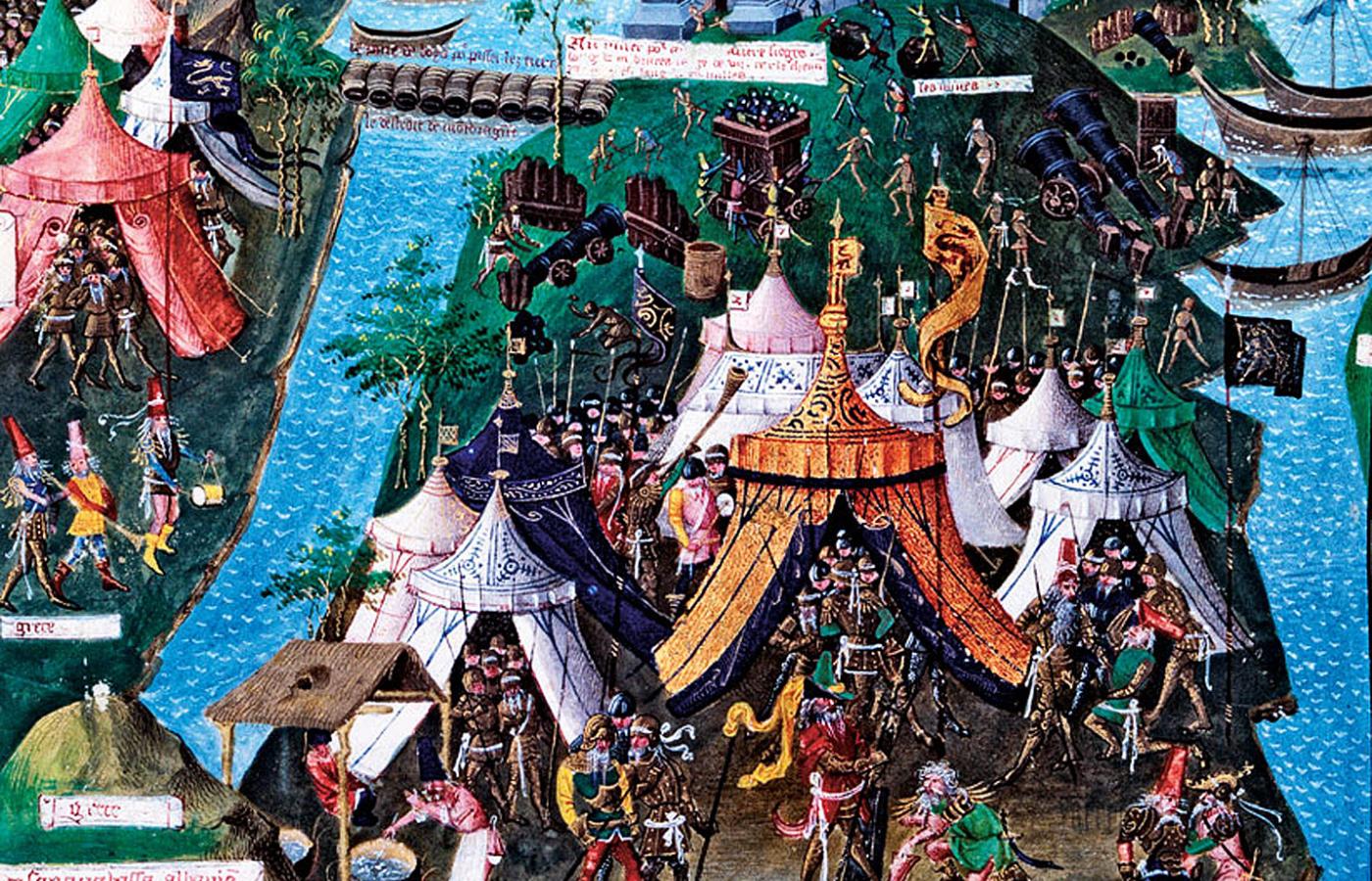 Mehmed II ze swoją armią oblega Konstantynopol, 1453 r., miniatura z epoki.