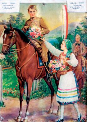 Propagandowa pocztówka przedstawiająca powitanie kościuszkowców wkraczających do Lublina w 1944 r.