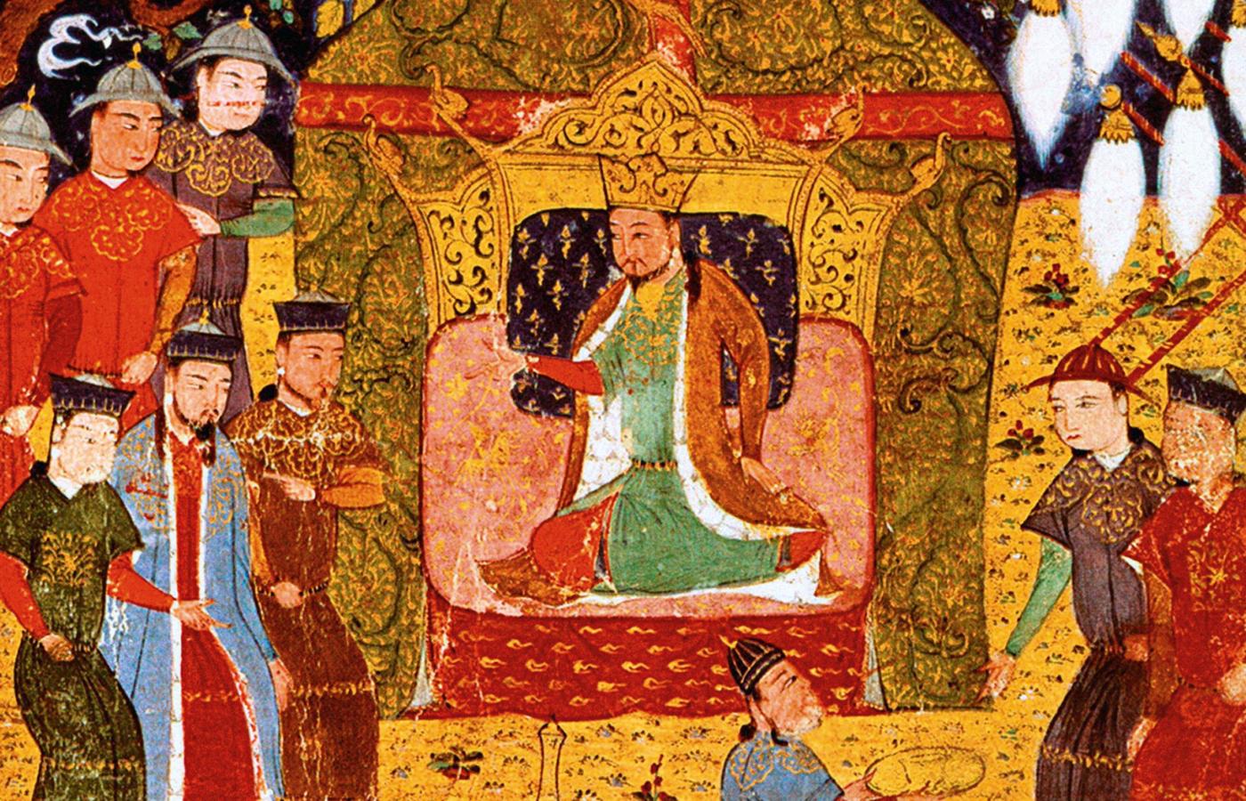 Czyngis-chan obejmujący władzę w 1206 r.; ilustracja z ok. 1430 r.
