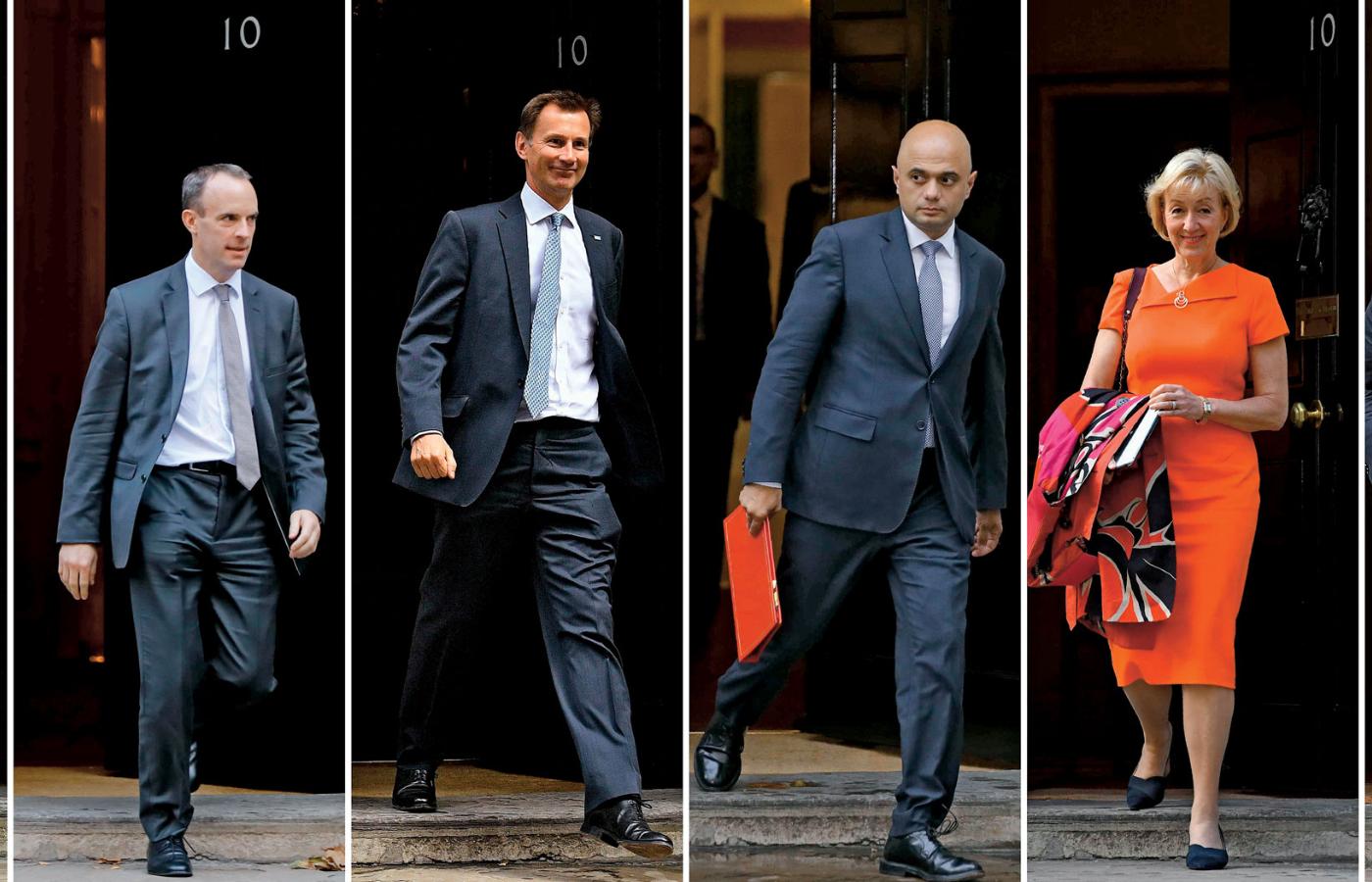Od lewej: Michael Gove, Dominic Raab, Jeremy Hunt, Sajid Javid, Andrea Leadsom i Boris Johnson staną do walki o fotel lidera rządzących konserwatystów.