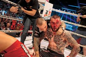 Michał Materla podczas zwycięskiej walki z Kendallem Grove'em, gdańska Ergo Arena