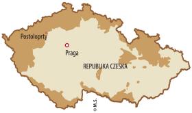 Na brązowo zaznaczono tereny zamieszkane do 1945 r. w wiekszości przez Niemców, na tle mapy dzisiejszych Czech.