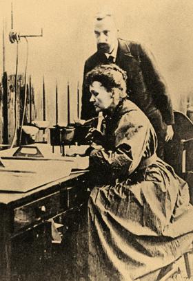 Maria Skłodowska-Curie z mężem Piotrem.