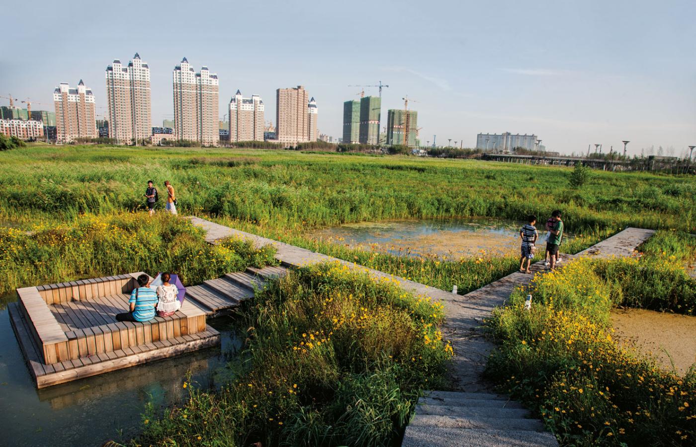 Magazynujący wodę deszczową Park Qunli, Harbin, Chiny.