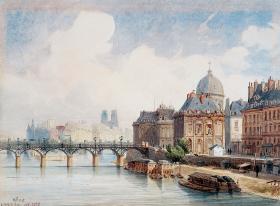 Widok siedziby Akademii Francuskiej, obraz Francois-Etienne Villereta (1800-66).