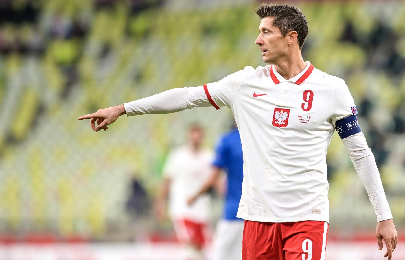 Robert Lewandowski podczas meczu polskiej reprezentacji z Włochami, 11 października 2020 r.