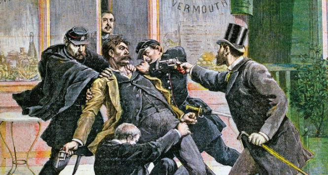 Aresztowanie Ravachola w restauracji zilustrowane w „Le Petit Journal”.