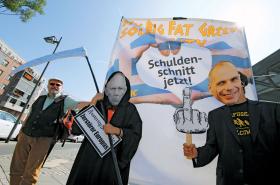 Frankfurt, manifestacja solidarności z Grekami. Nie wszyscy Niemcy są wściekli na Greków.