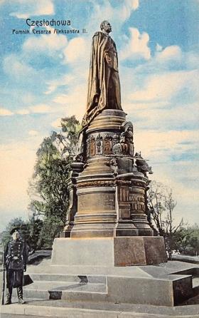Pomnik cara Aleksandra II w Częstochowie; pocztówka z XIX w.