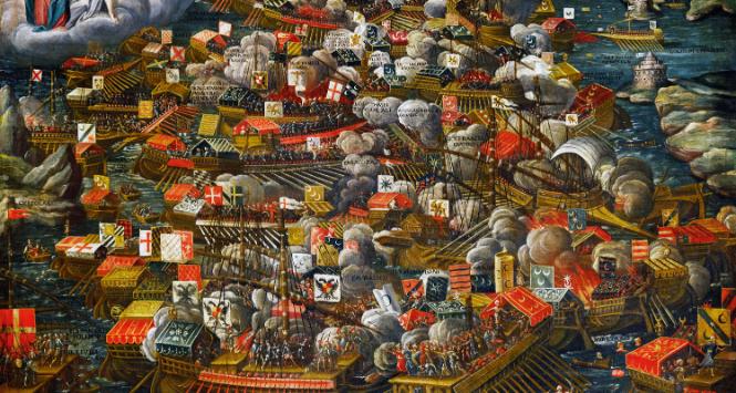 Morska bitwa pod Lepanto; obraz ze szkoły weneckiej z 1754 r.