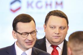 Premier Mateusz Morawiecki i prezes KGHM Mariusz Chludziński.