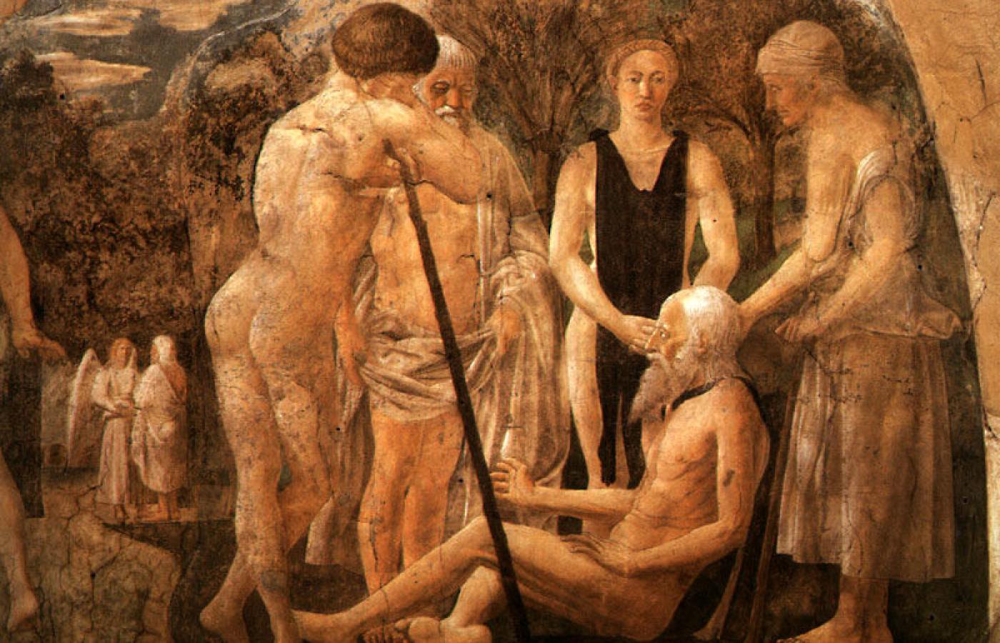Piero Della Francesca: Śmierć Adama (fragment fresku „Adam i jego dzieci”), ok. 1452 r.