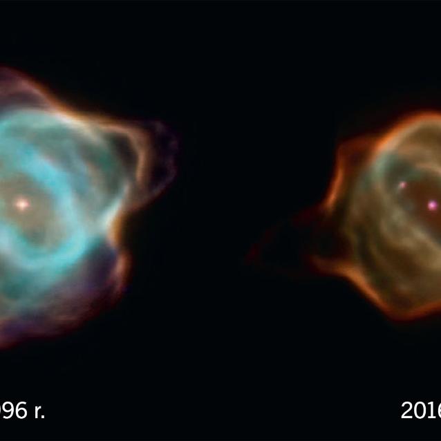 Mgławica Płaszczka w 1996 i 2016 r. NASA, Fot. ESA, B. Balick (University of Washington), M. Guerrero (Instituto de Astrofísica de Andalucía), and G. Ramos-Larios (Universidad de Guadalajara)