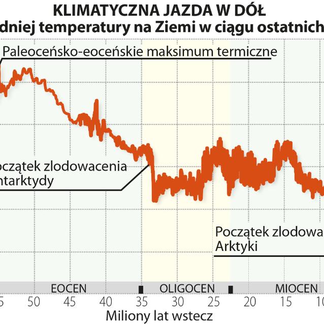 Najnowsza era kenozoiczna, która zaczęła się 66 mln lat temu, to okres zarówno rekordowo wysokich (na początku), jak i nadzwyczaj niskich temperatur (obecnie).