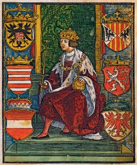 Ferdynand I Habsburg; ilustracja ze strony prawa tyrolskiego z 1532 r.