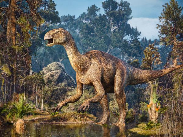 Iguanodon na miarę XXI w. Ilustracja Rogera Harrisa