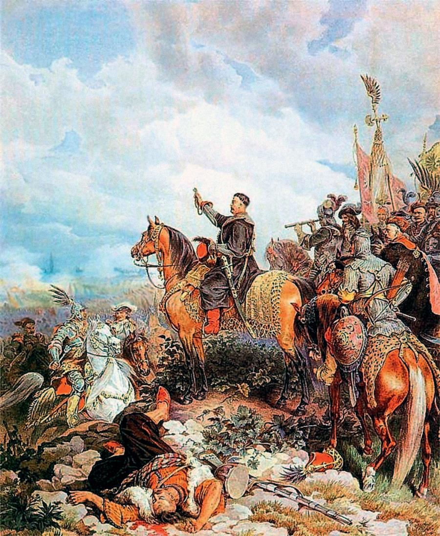 „Sobieski błogosławi atak wojsk polskich pod Wiedniem” (fragment obrazu), Juliusz Kossak, 1871 r.