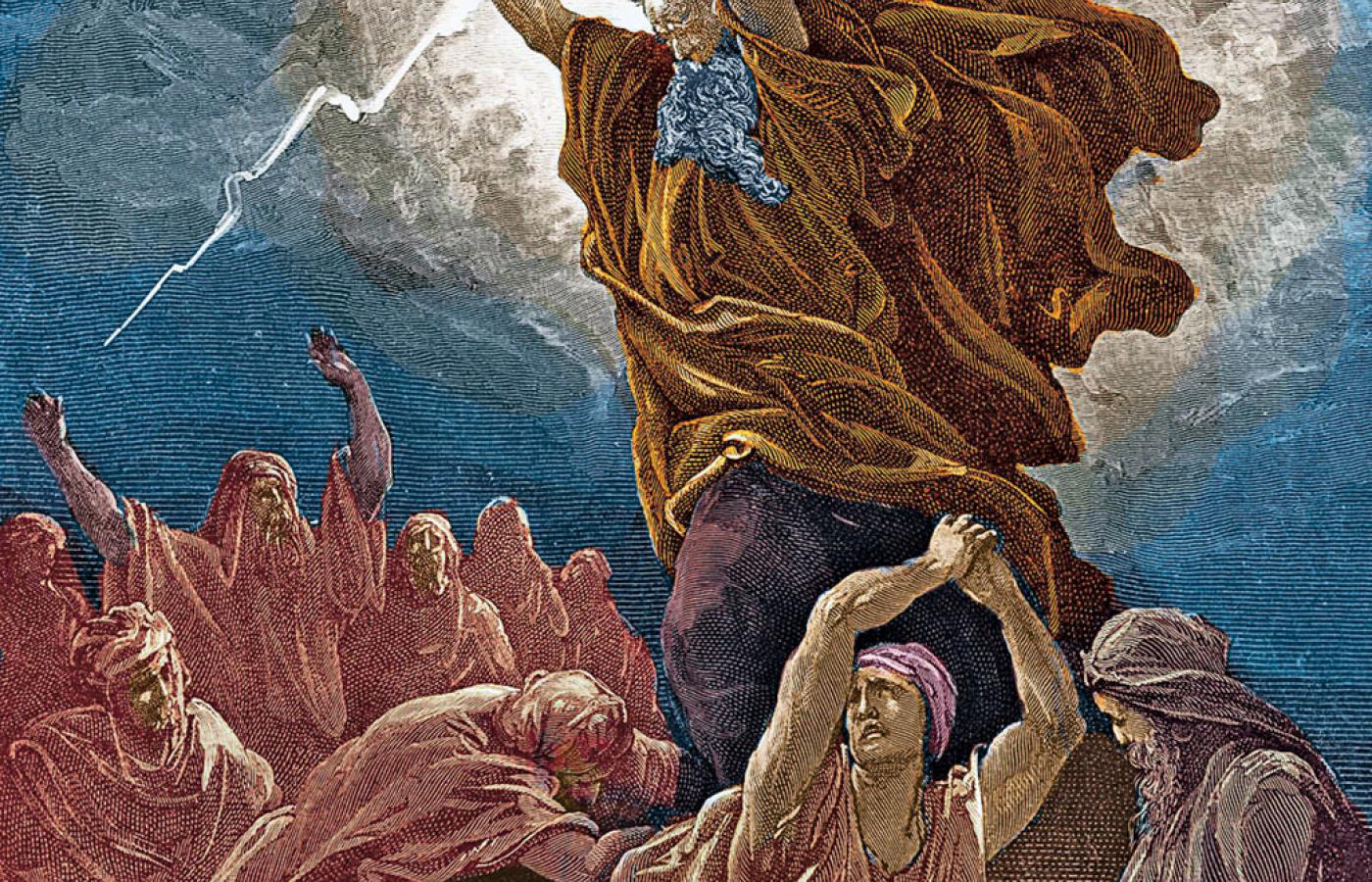 Mojżesz otrzymuje od Boga tablice z dekalogiem - staloryt, XIX w., Gustave Dore