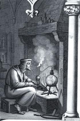 Alchemik kreujący życie w próbówce. Faust i homunkulus, ilustracja Engelberta Seibertza do „Fausta” Goethego, 1858 r.
