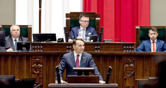 Radosław Sikorski wygłasza w Sejmie exposé, 25 kwietnia 2024 r.