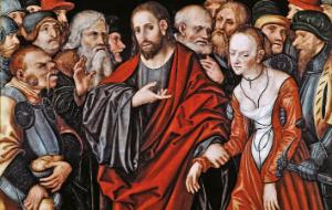 Lucas Cranach młodszy, „Chrystus i cudzołożnica”, 1545 r.