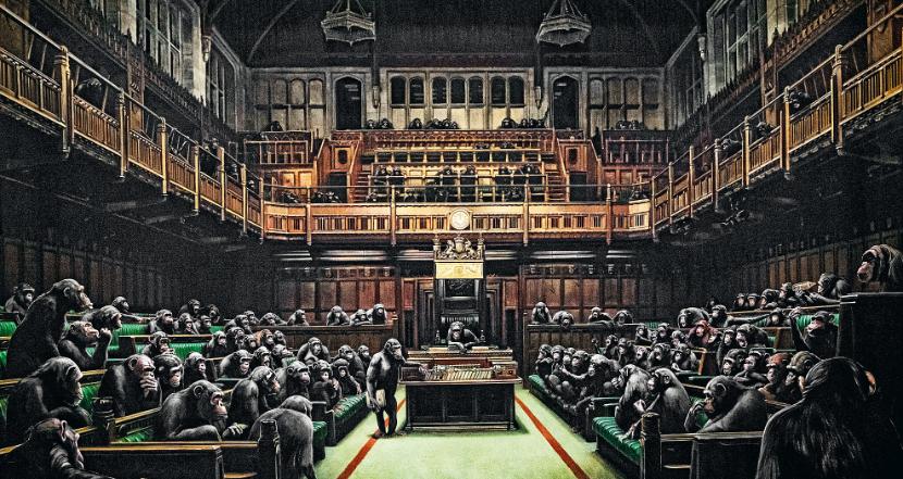Banksy, graffiti „Devolved Parliament”.