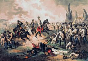 Cesarz sam dowodził wojskami tylko raz, w przegranej bitwie pod Solferino w 1859 r., rycina z epoki.