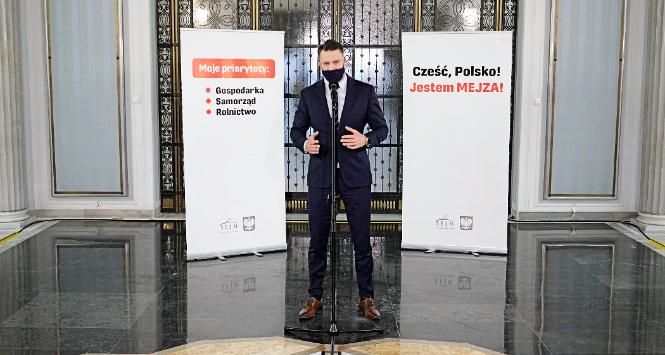 Poseł Łukasz Mejza. Zdjęcie z marca 2021 r.