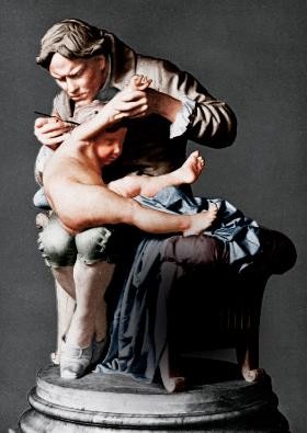 Rzeźba przedstawiająca XVIII-wiecznego angielskiego lekarza Edwarda Jennera, wynalazcę szczepionki przeciw ospie.