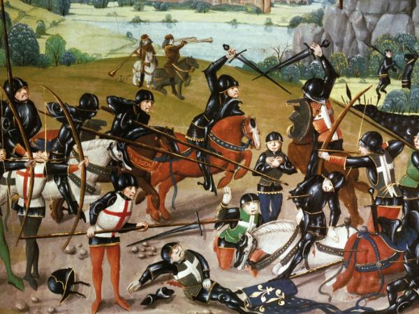 Bitwa pod Azincourt na flamandzkiej ilustracji z XV w.