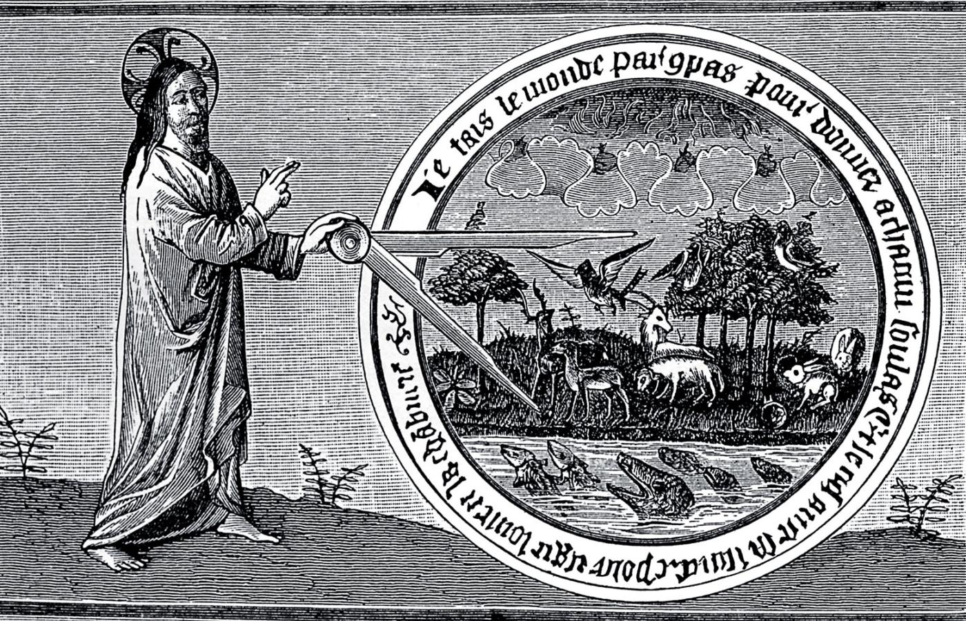 Bóg stwarza świat za pomocą cyrkla, miniatura ze „Skarbca wiedzy” Brunetto Latiniego, XV w.