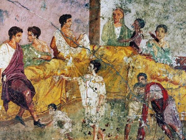 Uczta na fresku z Pompejów