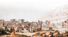 Śmierć księcia na stepie besarabskim,obraz z epoki autorstwa Michaiła Matwiejewicza Iwanowa.