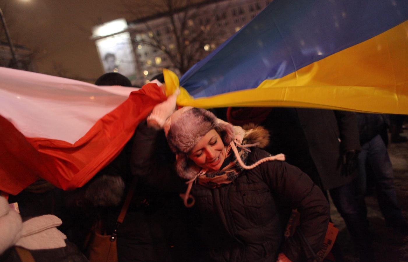 Manifestacja wsparcia dla Ukrainy pod hasłem „Solidarni z euromajdanem”, zorganizowana w Warszawie w 2014 r. m.in. przez fundację Otwarty Dialog