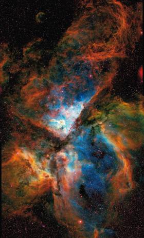 W odległej 7,5 tys. lat świetlnych od Słońca Mgławicy Carina powstały liczne gwiazdy o dużej masie, które zakończą ewolucję potężnymi eksplozjami.