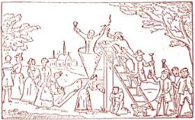 Przemiał starców na młodzieńców drzeworyt z ok. 1720 r. przedstawiający atrakcję jarmarczną