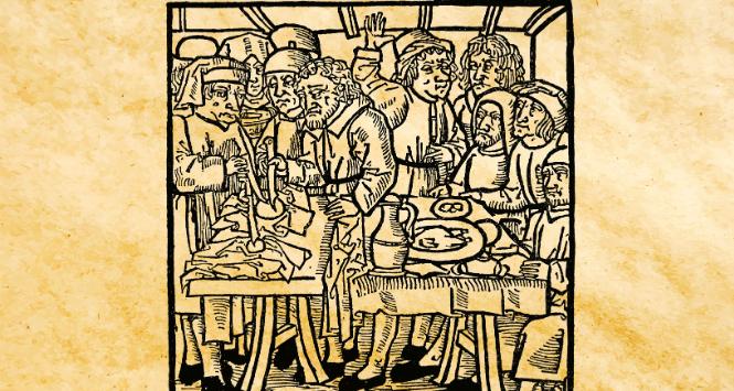 Żydzi bezczeszczący hostie, niemiecki drzeworyt z XV w.