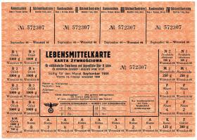 „Karta żywnościowa dla nie-Niemców dorosłych i młodzieży ponad 14 lat, ważna na wrzesień 1944” w GG; niewykorzystana z powodu trwającego powstania